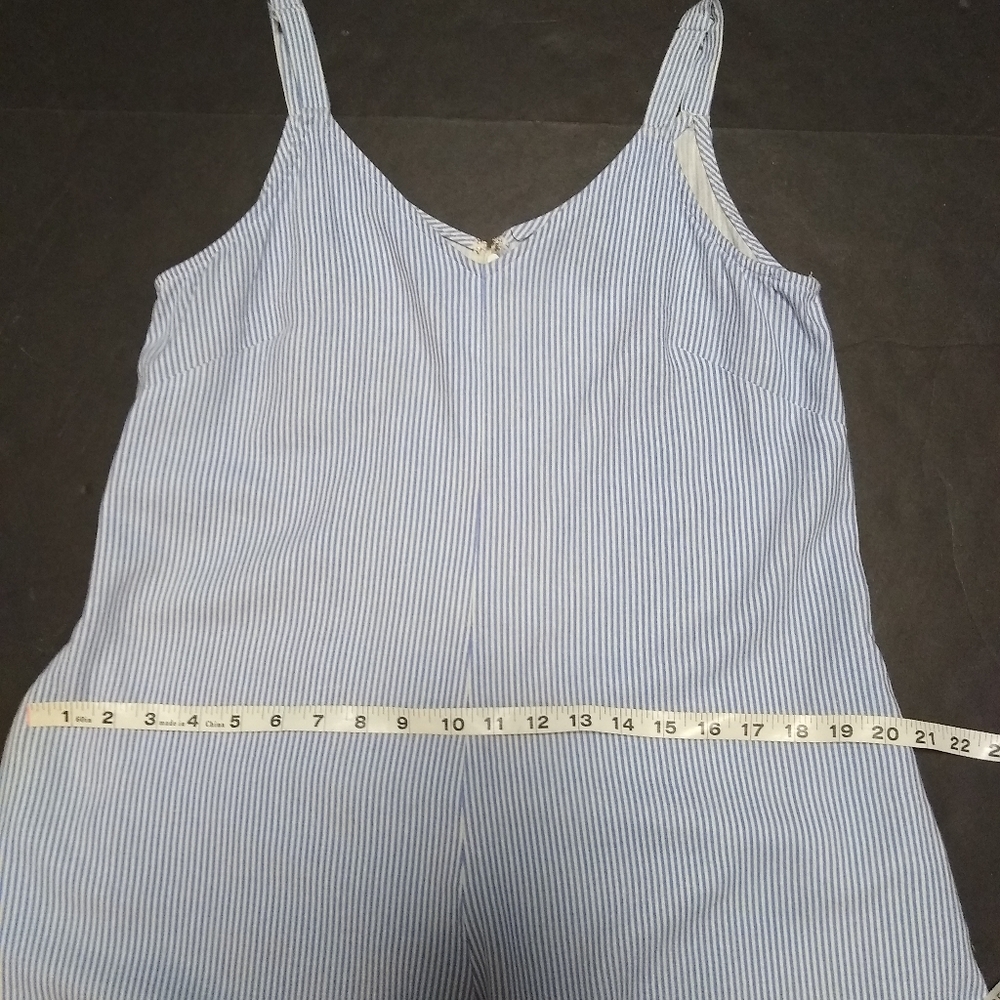 MSK linen blend striped jumper romper wide gaucho leg asymmetrical hem - Picture 10 of 15